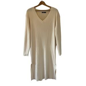 Women's Nasty Gal Long Sleeve VNeck Cream Sweater Dress Size Large
